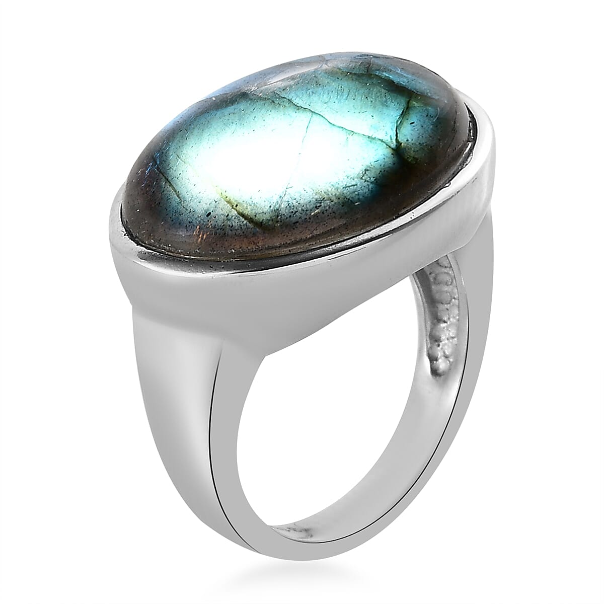 Malagasy Labradorite Solitaire Ring Size 5 and Pendant Necklace 20 Inches in Stainless Steel 30.85 ctw