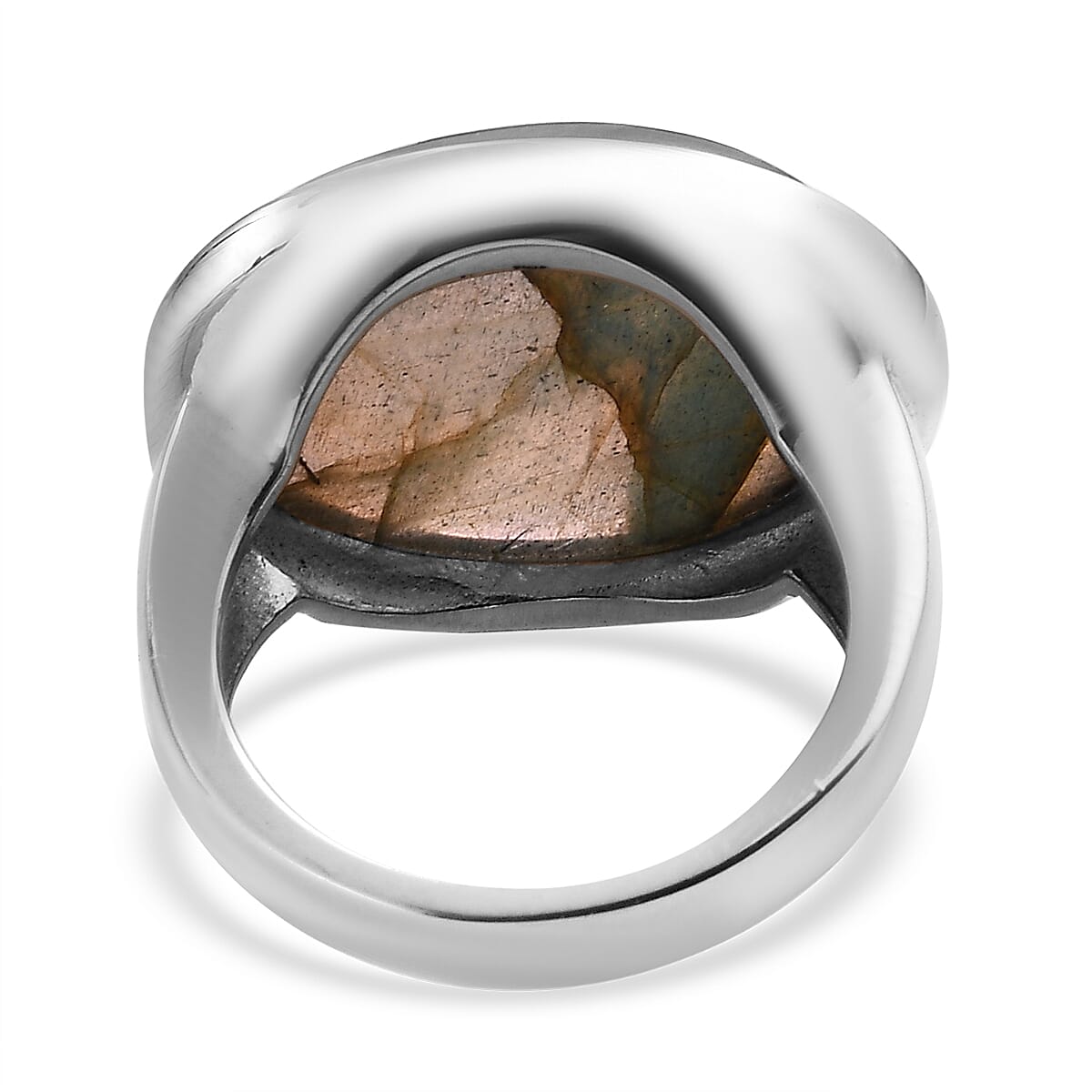 Malagasy Labradorite Solitaire Ring Size 5 and Pendant Necklace 20 Inches in Stainless Steel 30.85 ctw
