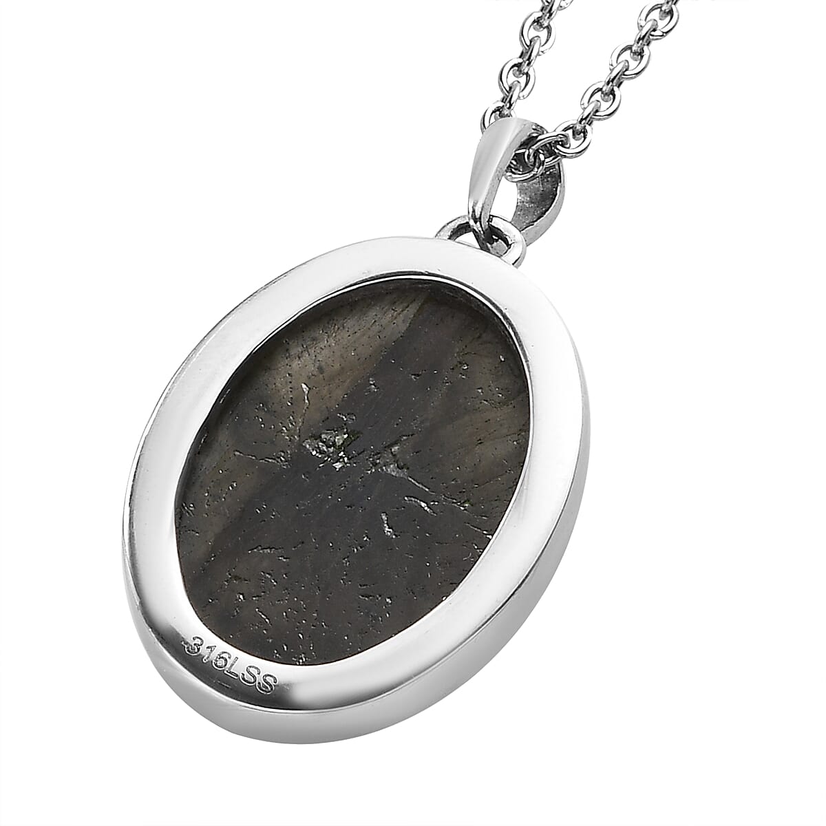 Malagasy Labradorite Solitaire Ring Size 5 and Pendant Necklace 20 Inches in Stainless Steel 30.85 ctw