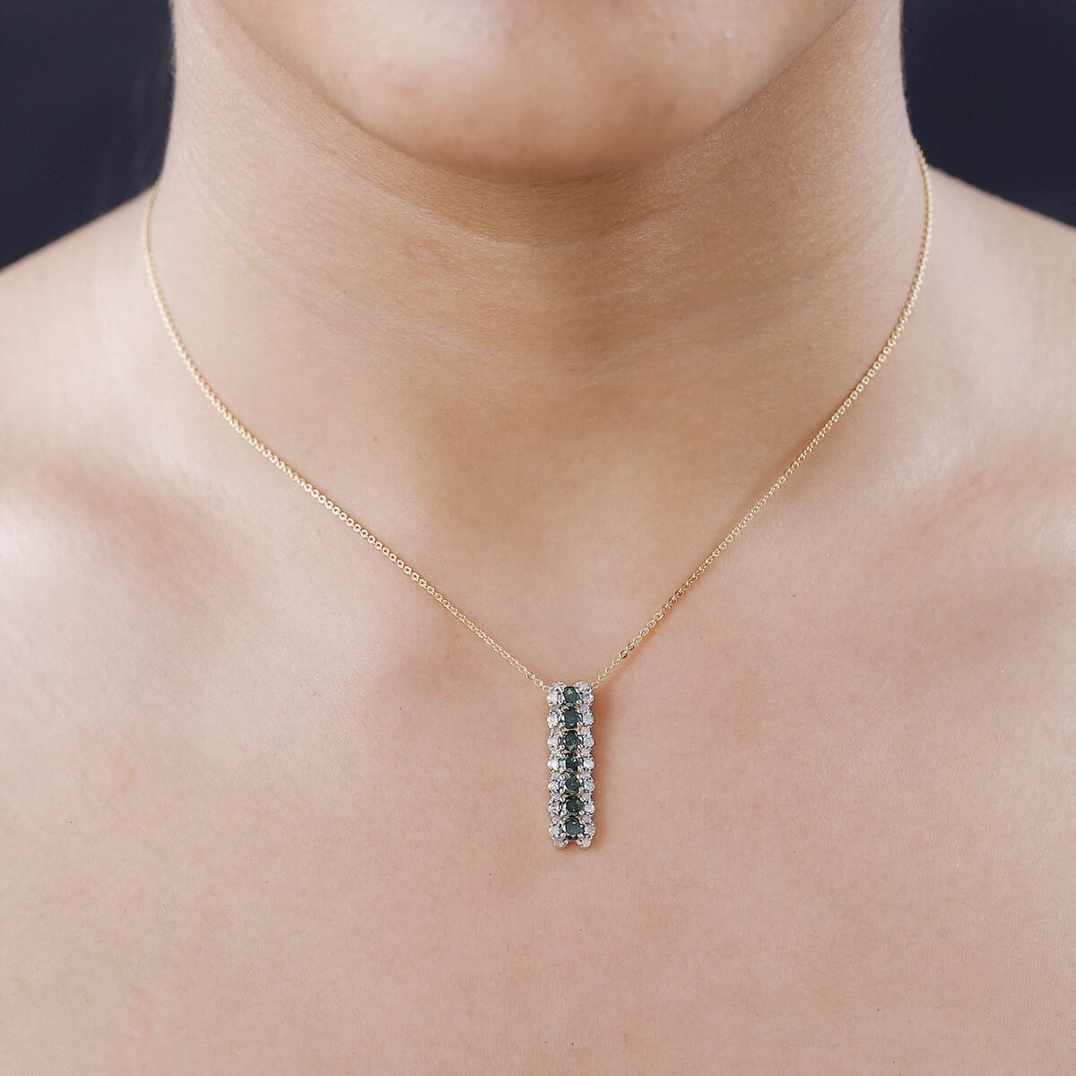 Yellow and White Diamond Pendant Necklace 20 Inches in Vermeil Yellow Gold Over Sterling Silver 1.00 ctw image number 2