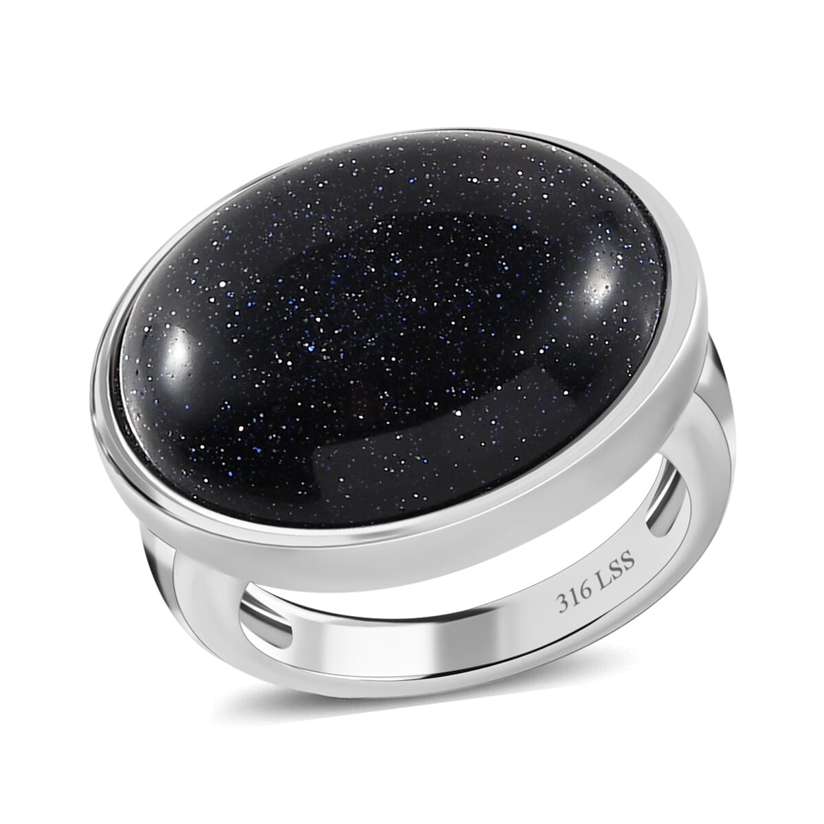 Blue Sandstone Solitaire Ring Size 8 and Pendant Necklace 20 Inches in Stainless Steel 30.90 ctw image number 3