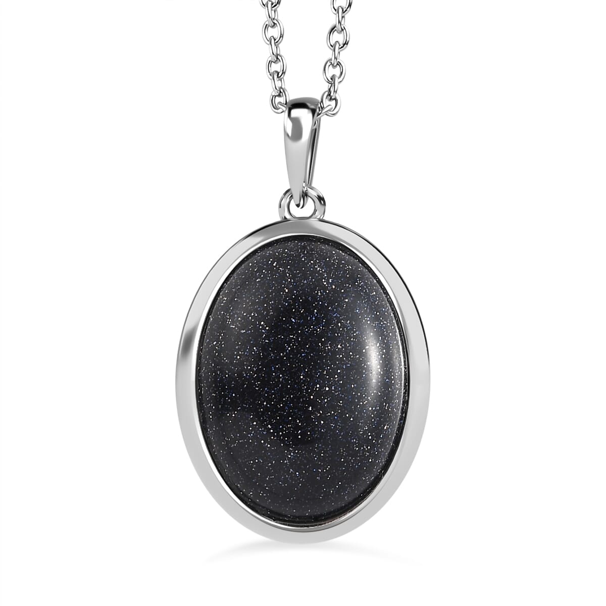 Blue Sandstone Solitaire Ring Size 8 and Pendant Necklace 20 Inches in Stainless Steel 30.90 ctw image number 6