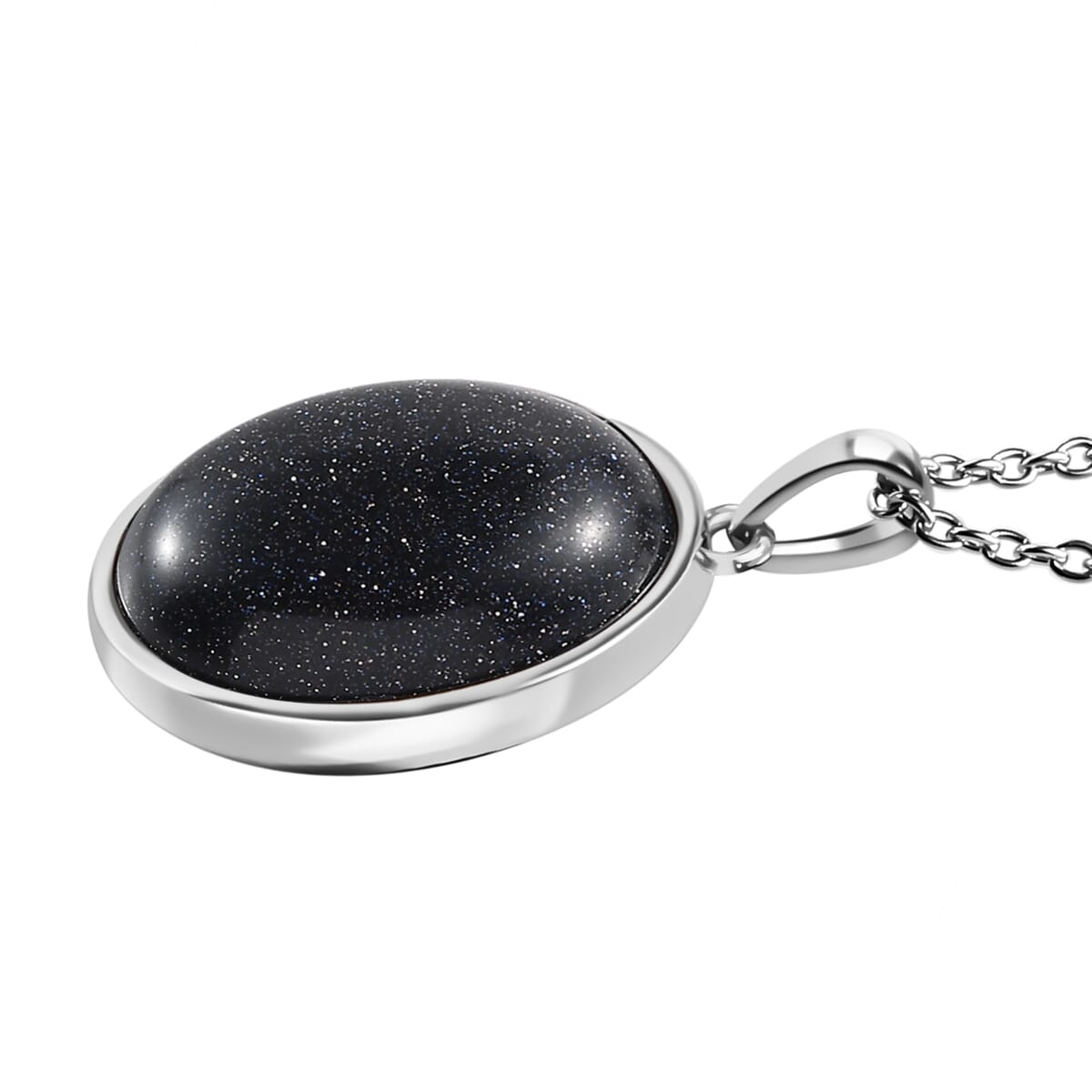 Blue Sandstone Solitaire Ring Size 8 and Pendant Necklace 20 Inches in Stainless Steel 30.90 ctw image number 7