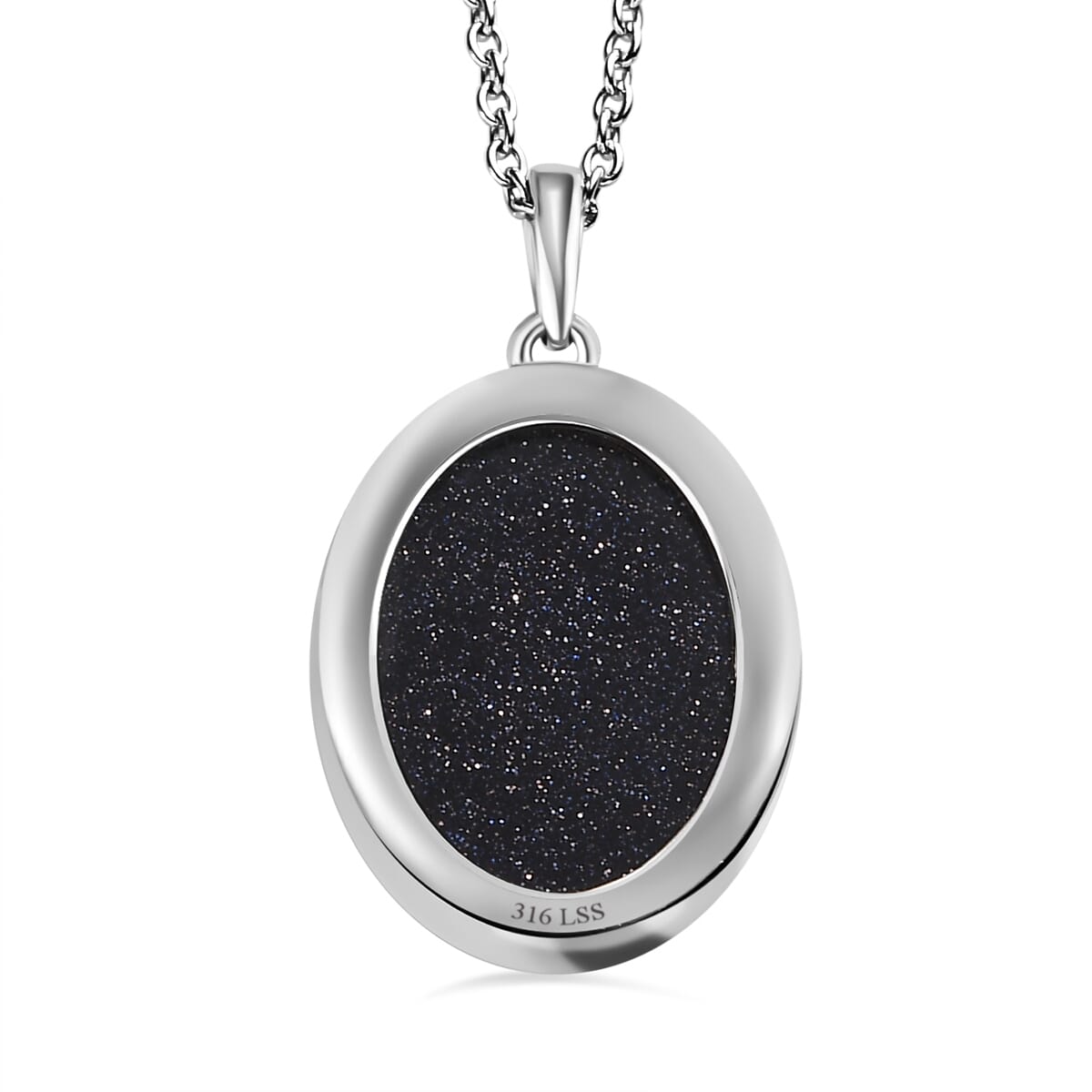 Blue Sandstone Solitaire Ring Size 8 and Pendant Necklace 20 Inches in Stainless Steel 30.90 ctw image number 8
