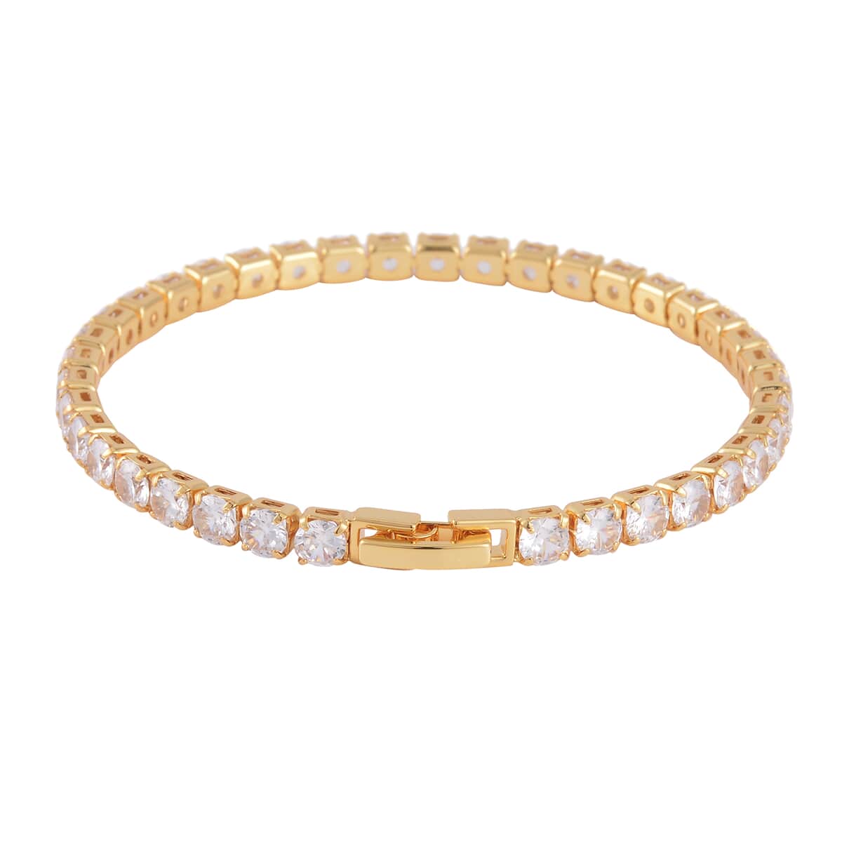 Simulated Diamond Stud Earrings and Tennis Bracelet (7.00 In) in Goldtone 27.90 ctw image number 2