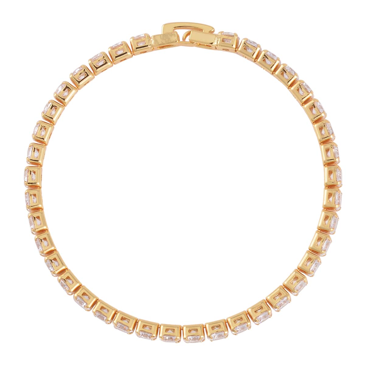 Simulated Diamond Stud Earrings and Tennis Bracelet (7.00 In) in Goldtone 27.90 ctw image number 3