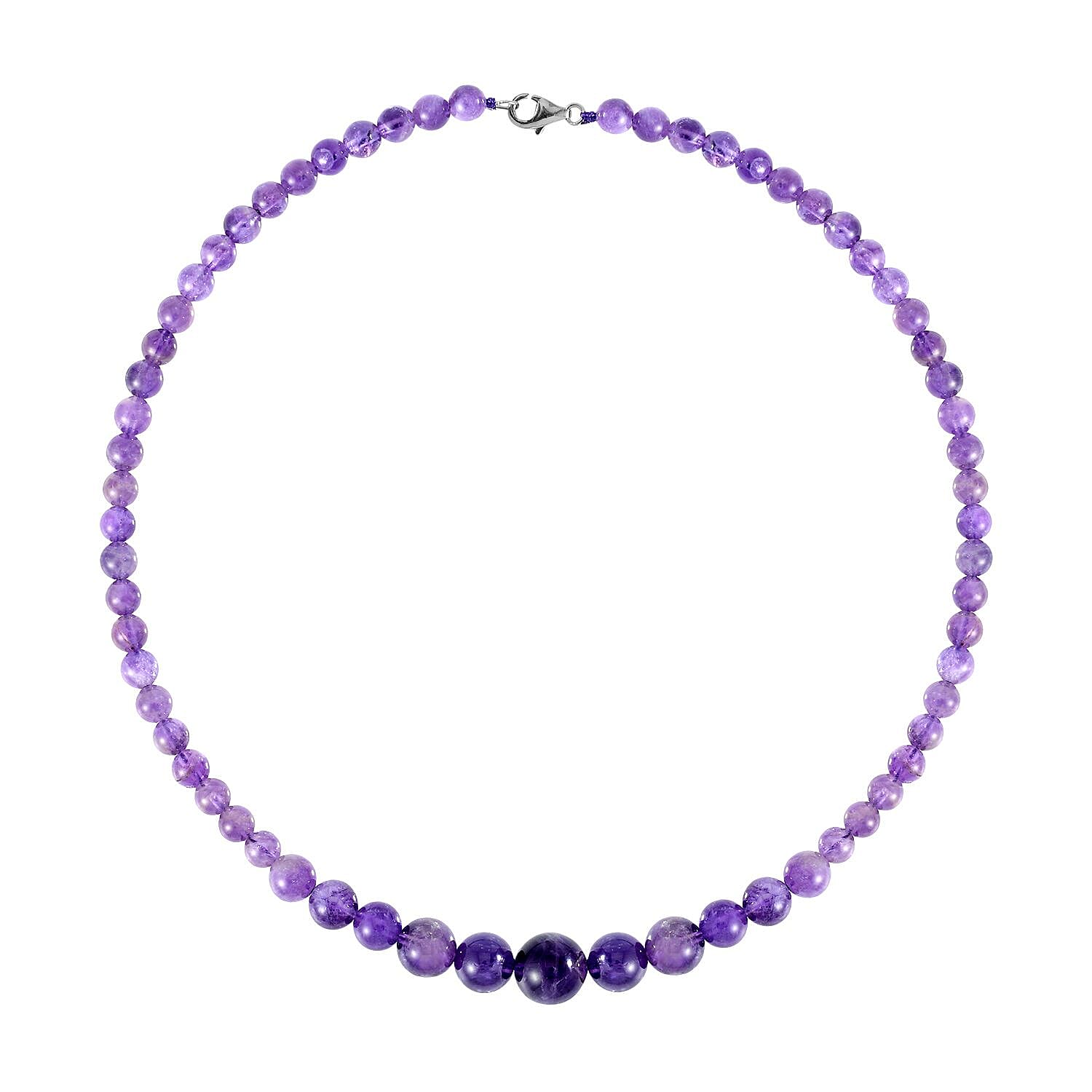 Amethyst Beaded Stretch Bracelet, Earrings and Necklace 18 Inches in Rhodium Over Sterling Silver 200.50 ctw