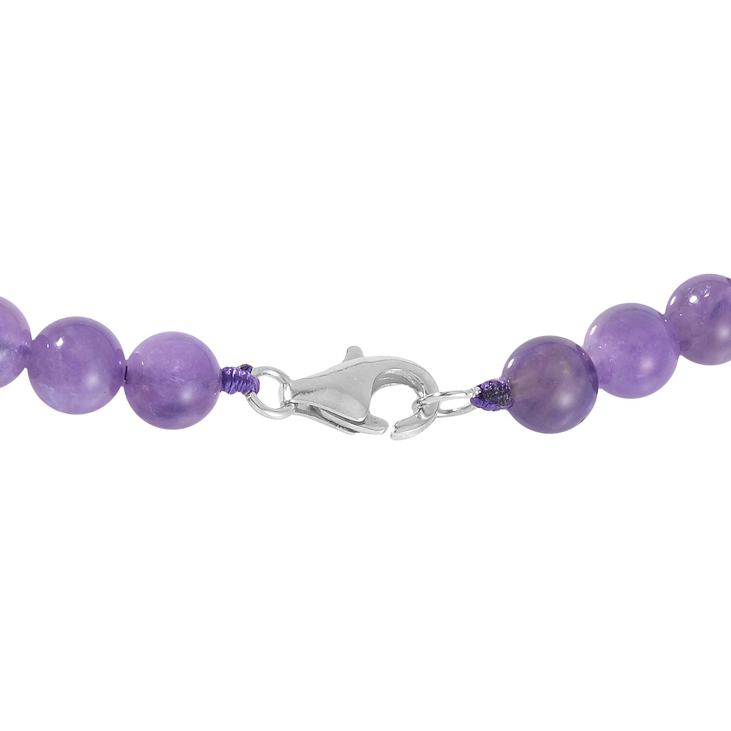Amethyst Beaded Stretch Bracelet, Earrings and Necklace 18 Inches in Rhodium Over Sterling Silver 200.50 ctw