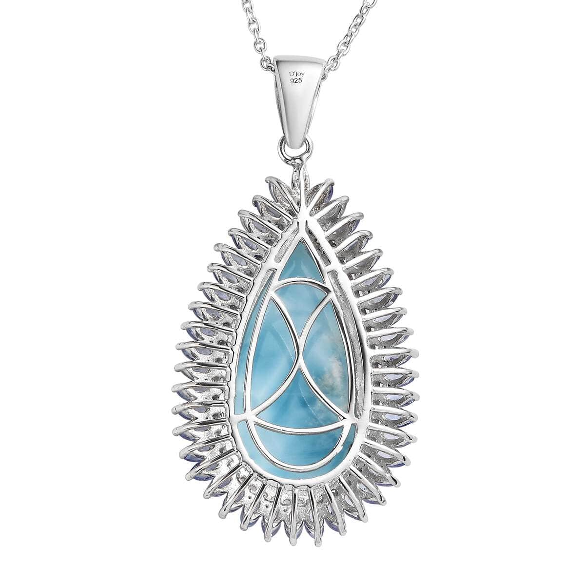 Larimar and Multi Gemstone Double Halo Pendant Necklace 20 Inches in Platinum Over Sterling Silver 31.35 ctw image number 4