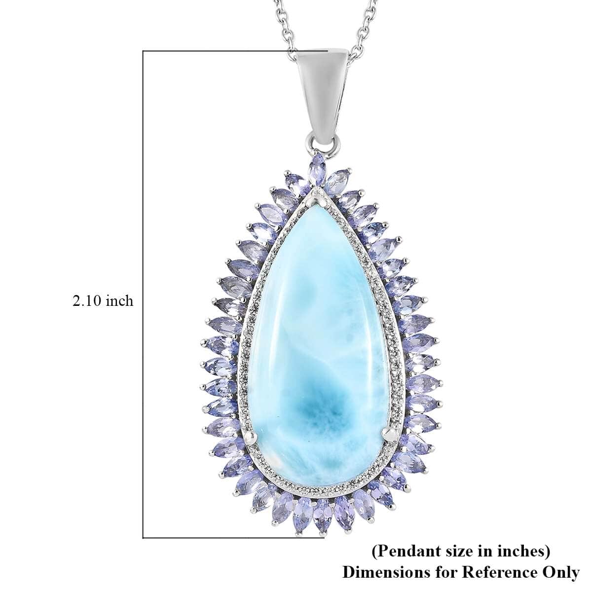 Larimar and Multi Gemstone Double Halo Pendant Necklace 20 Inches in Platinum Over Sterling Silver 31.35 ctw image number 5