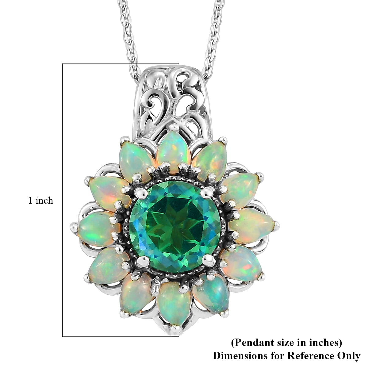 Peacock Quartz and Ethiopian Welo Opal Flower Pendant Necklace 20 Inches in Platinum Over Sterling Silver 3.35 ctw