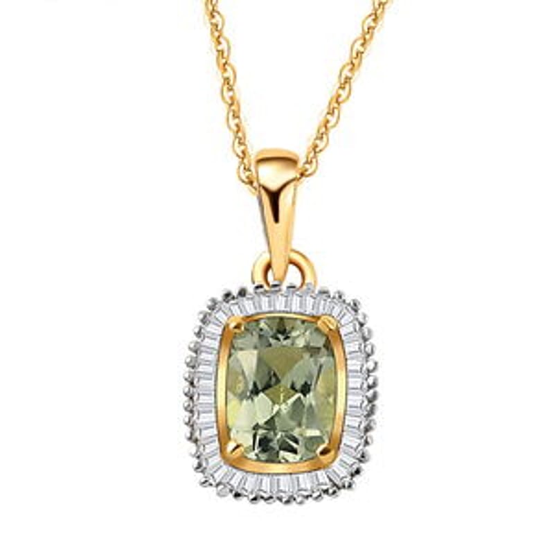 AAA Turkizite and Diamond 1.81 ctw Fancy Pendant Necklace in Vermeil YG Over Sterling Silver 20 Inches