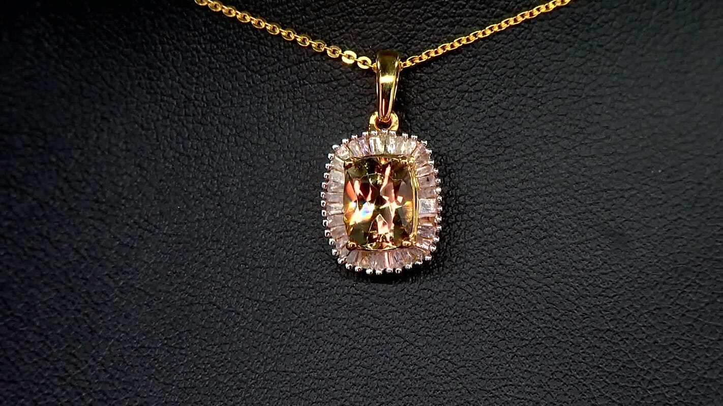 AAA Turkizite and Diamond 1.81 ctw Fancy Pendant Necklace in Vermeil YG Over Sterling Silver 20 Inches