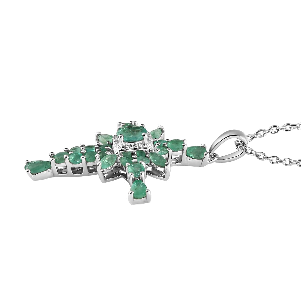 Premium Kagem Zambian Emerald 2.20 ctw Cross Pendant Necklace in Platinum Over Sterling Silver 19 Inches image number 3