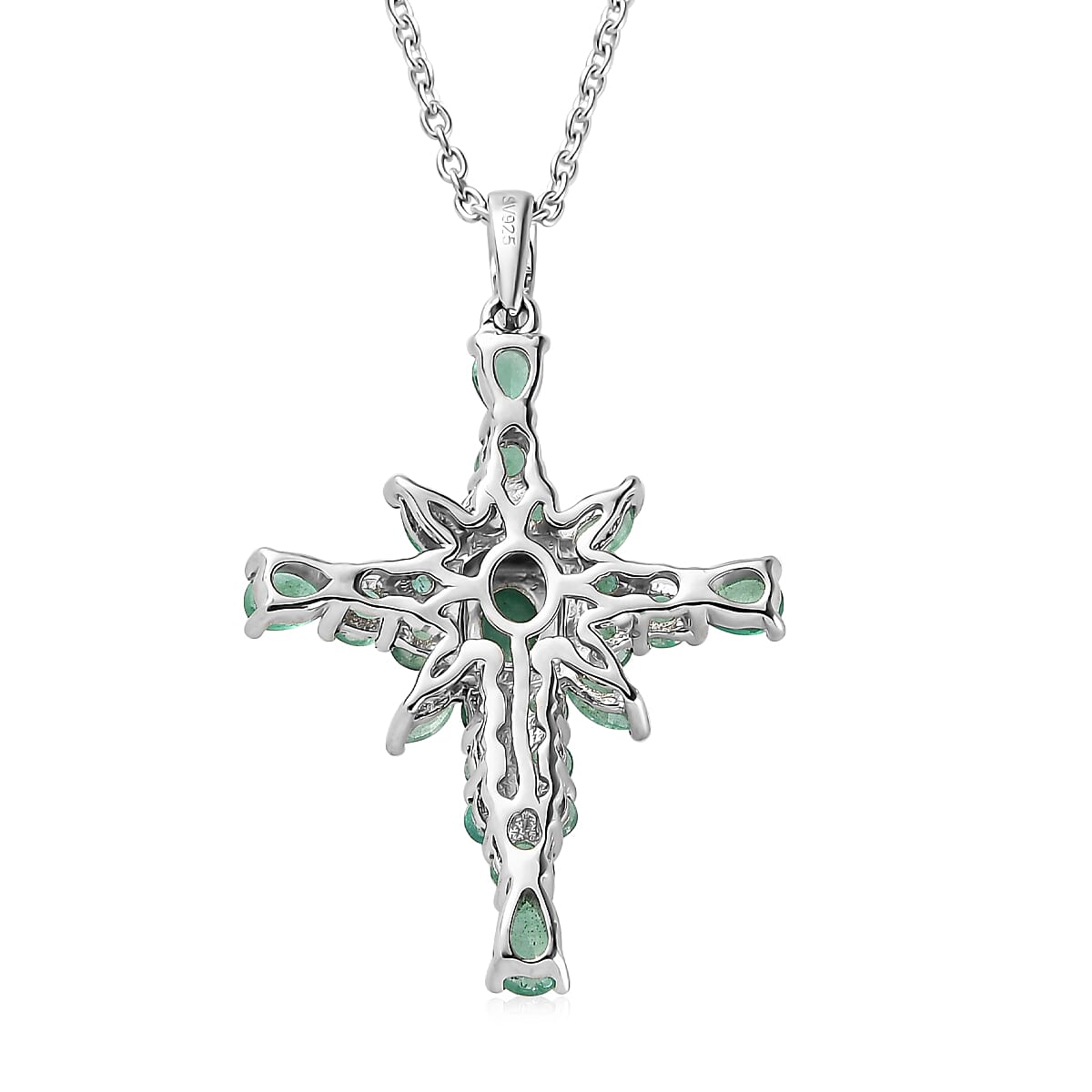 Premium Kagem Zambian Emerald 2.20 ctw Cross Pendant in Platinum Over Sterling Silver with Stainless Steel Necklace 19 Inches