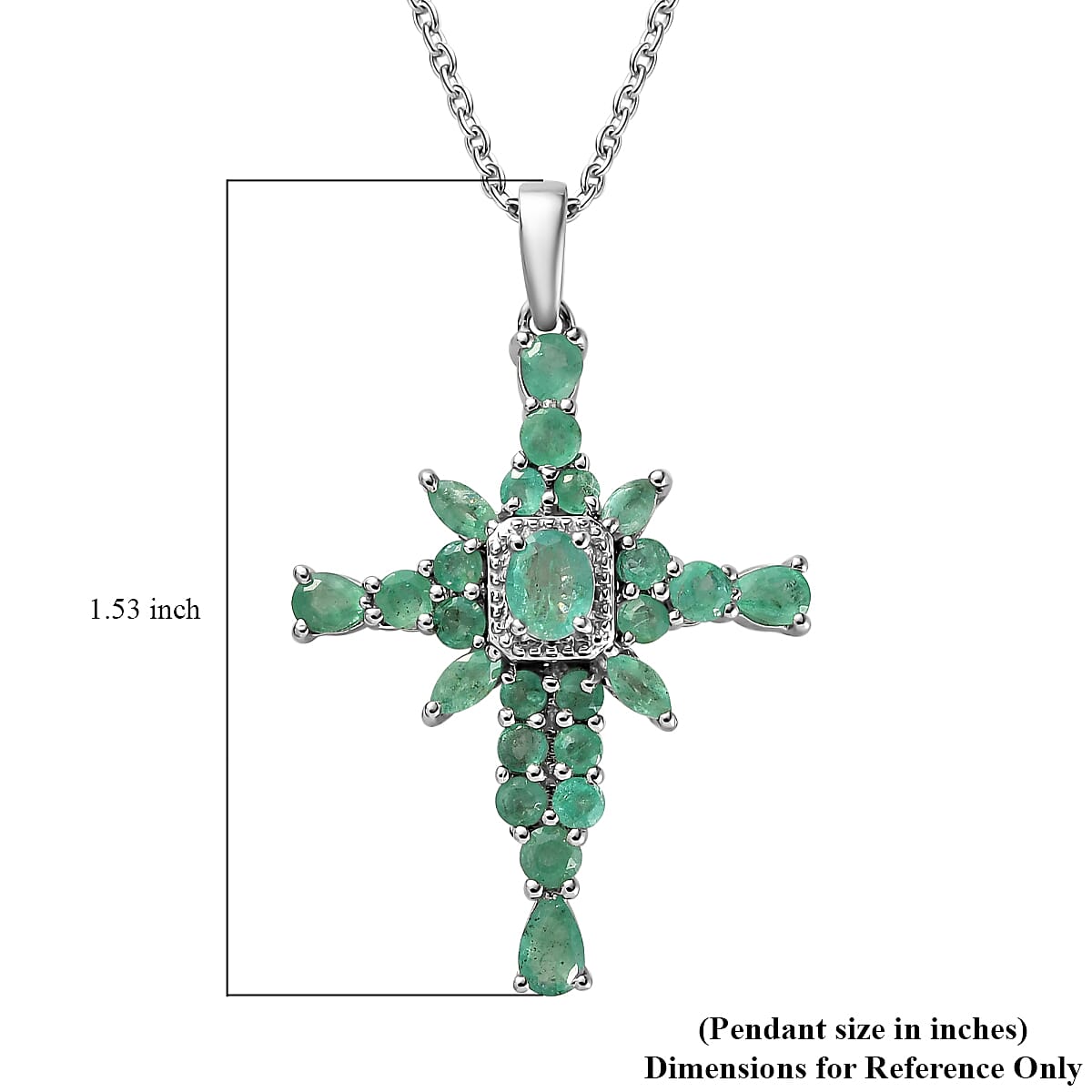 Premium Kagem Zambian Emerald 2.20 ctw Cross Pendant in Platinum Over Sterling Silver with Stainless Steel Necklace 19 Inches