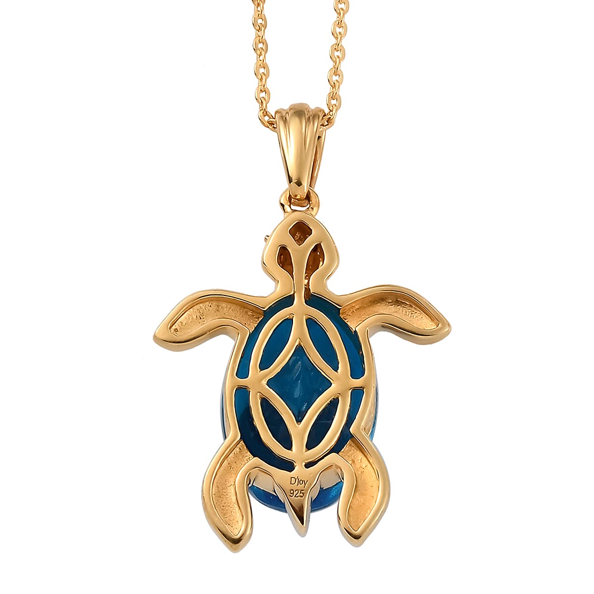 Caribbean Quartz (Triplet) and Thai Black Spinel Turtle Pendant Necklace 20 Inches in Vermeil Yellow Gold Over Sterling Silver 6.00 ctw