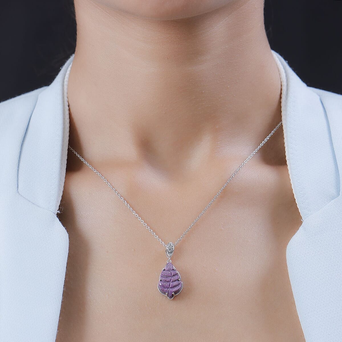 Stichtite and Natural White Zircon Pendant Necklace 20 Inches in Platinum Over Sterling Silver 4.70 ctw image number 2