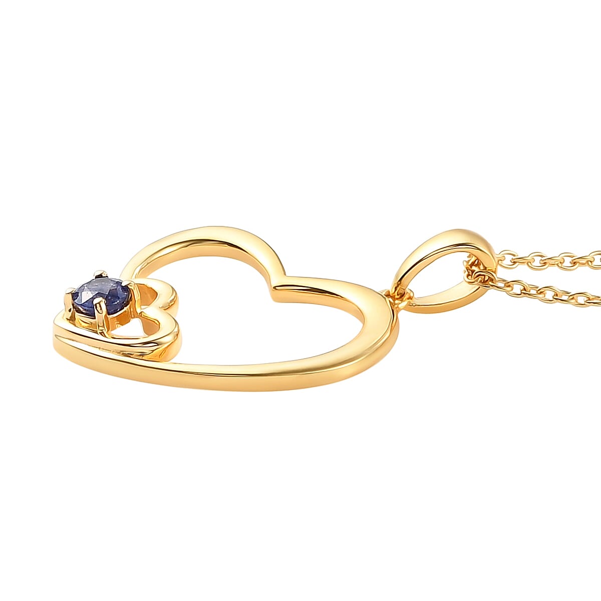 Masoala Sapphire Mom & Child Double Heart Pendant Necklace 20 Inches in Vermeil Yellow Gold Over Sterling Silver 0.40 ctw image number 3