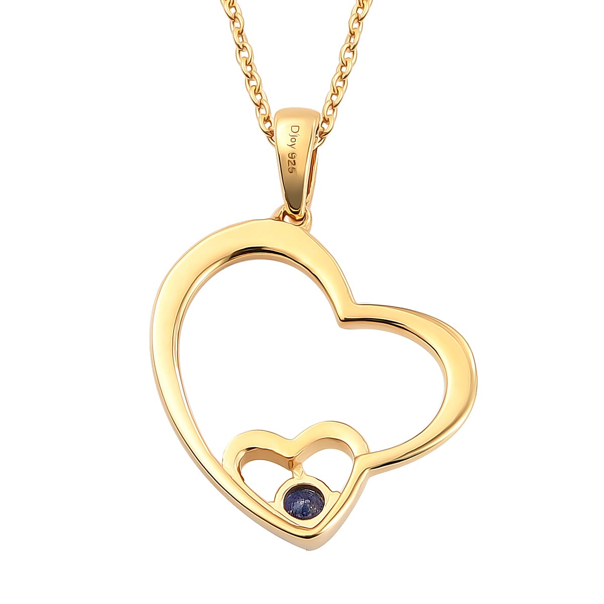 Masoala Sapphire Mom & Child Double Heart Pendant Necklace 20 Inches in Vermeil Yellow Gold Over Sterling Silver 0.40 ctw image number 4
