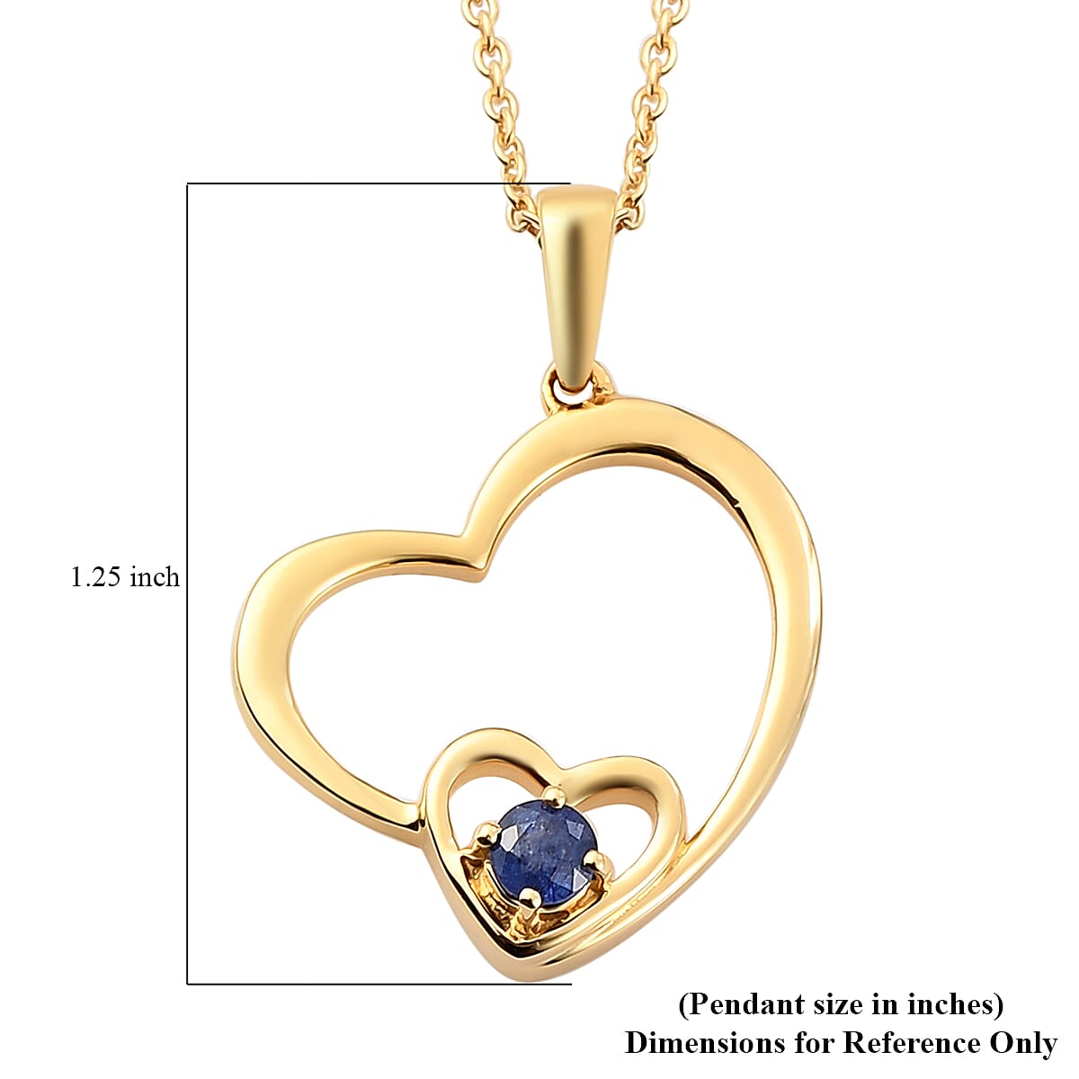 Masoala Sapphire Mom & Child Double Heart Pendant Necklace 20 Inches in Vermeil Yellow Gold Over Sterling Silver 0.40 ctw image number 6