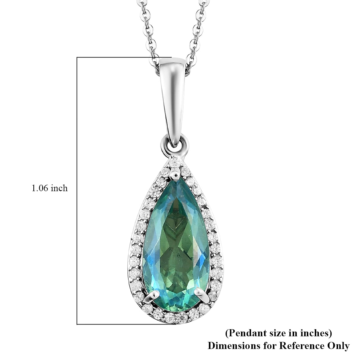 Peacock Quartz (Triplet) and Natural White Zircon Halo Pendant Necklace 20 Inches in Platinum Over Sterling Silver 3.40 ctw