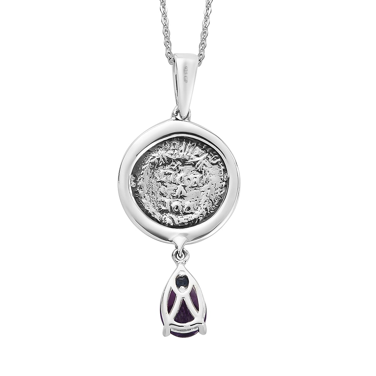 GP Roman Coin - Miracle Glow Collection Amethyst Coin Pendant Necklace 20 Inches in Platinum Over Sterling Silver 1.15 ctw image number 4