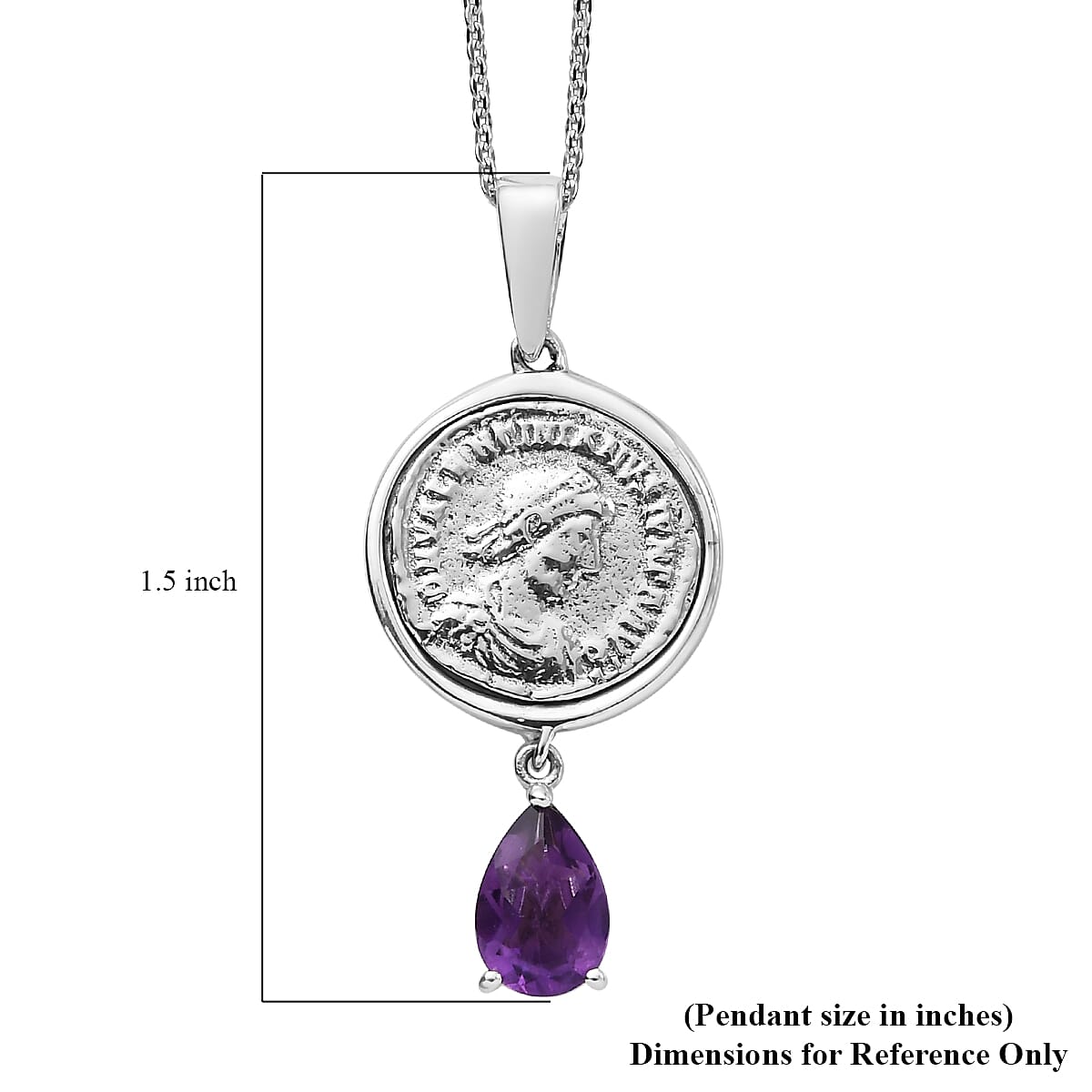 GP Roman Coin - Miracle Glow Collection Amethyst Coin Pendant Necklace 20 Inches in Platinum Over Sterling Silver 1.15 ctw image number 6