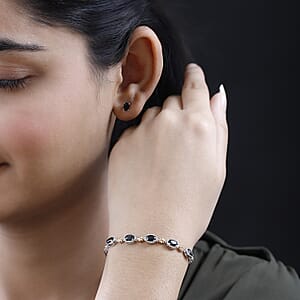 Karis Thai Black Spinel 4.90 ctw Solitaire Stud Earrings and Bolo Bracelet in 18K YG Plated, Platinum Bond and Stainless Steel