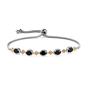 Karis Thai Black Spinel 4.90 ctw Solitaire Stud Earrings and Bolo Bracelet in 18K YG Plated, Platinum Bond and Stainless Steel