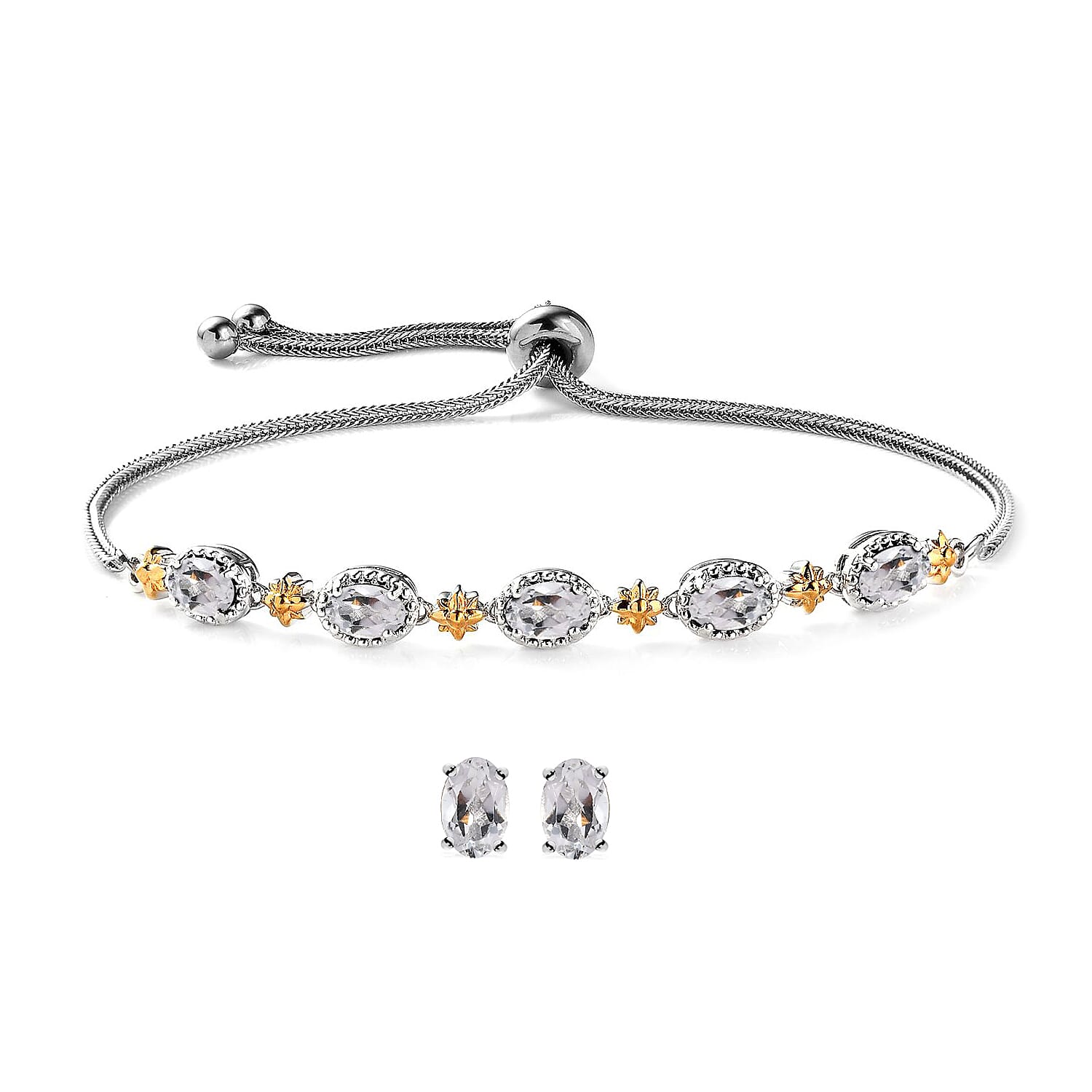 KARIS Amethyst and Multi Gemstone Stud Earrings and Bolo Bracelet in Platinum Bond and Stainless Steel 3.80 ctw