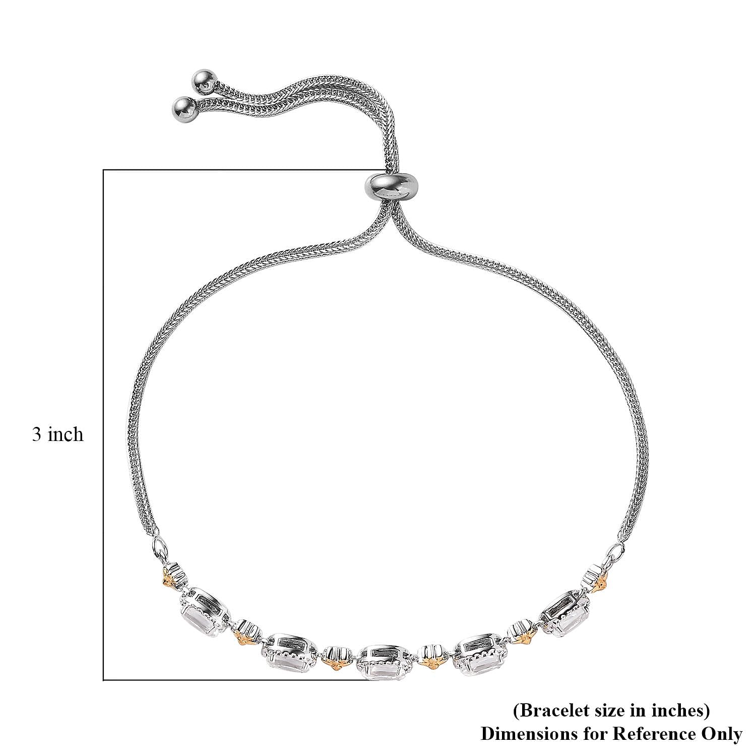 Karis White Topaz 3.65 ctw Solitaire Stud Earrings and Bolo Bracelet in 18K YG Plated, Platinum Bond and Stainless Steel