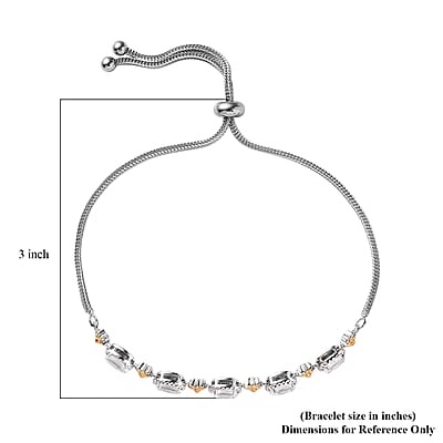 Karis White Topaz 3.65 ctw Solitaire Stud Earrings and Bolo Bracelet in 18K YG Plated, Platinum Bond and Stainless Steel