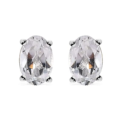 Karis White Topaz 3.65 ctw Solitaire Stud Earrings and Bolo Bracelet in 18K YG Plated, Platinum Bond and Stainless Steel