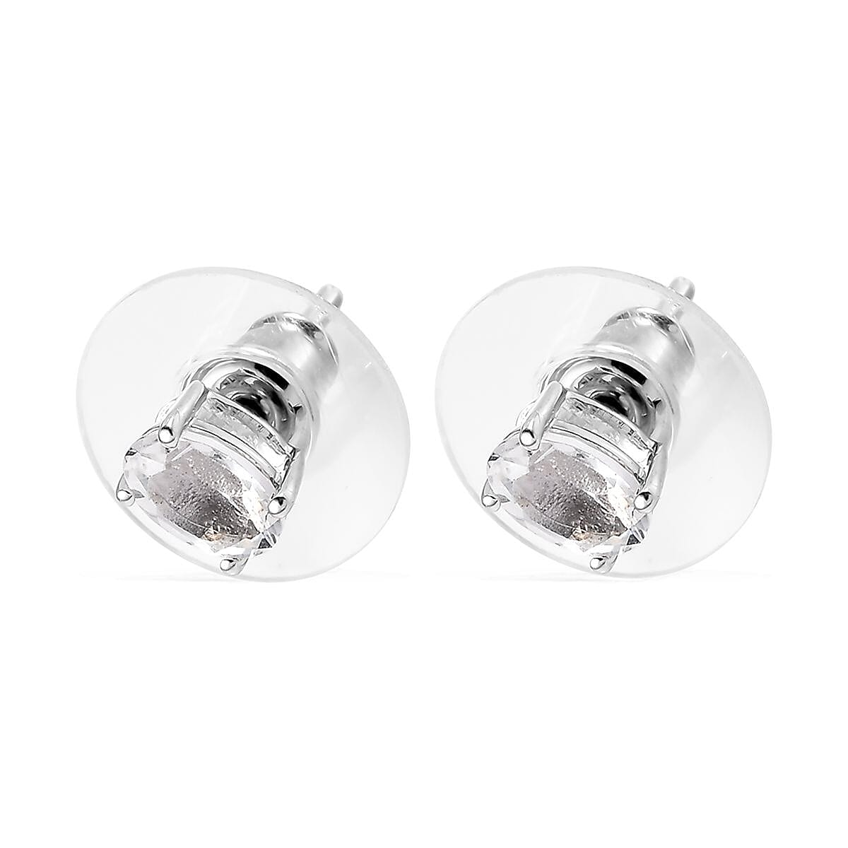 Karis White Topaz 3.65 ctw Solitaire Stud Earrings and Bolo Bracelet in 18K YG Plated, Platinum Bond and Stainless Steel