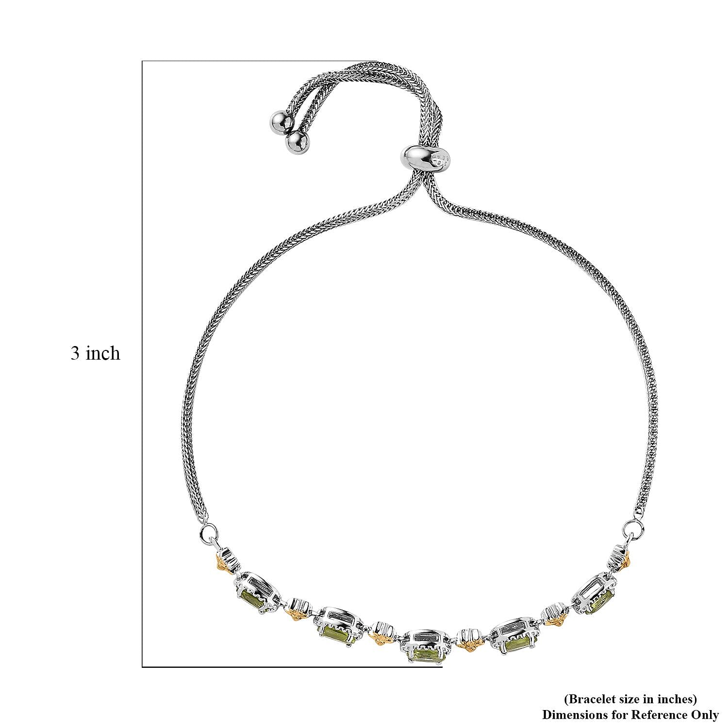 Karis Peridot 3.60 ctw Stud Earrings and Bolo Bracelet in 18K YG Plated, Platinum Bond and Stainless Steel
