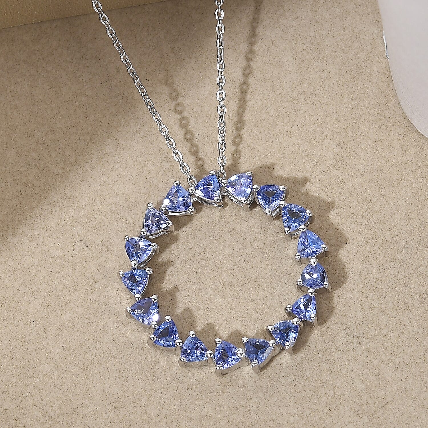 Tanzanite Circle Pendant Necklace 20 Inches in Platinum Over Sterling Silver 1.85 ctw