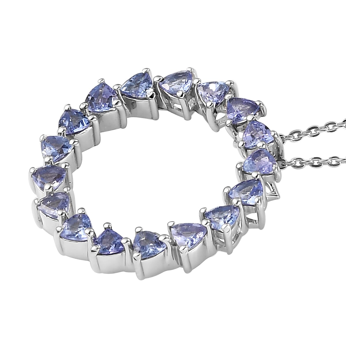 Tanzanite Circle Pendant Necklace 20 Inches in Platinum Over Sterling Silver 1.85 ctw