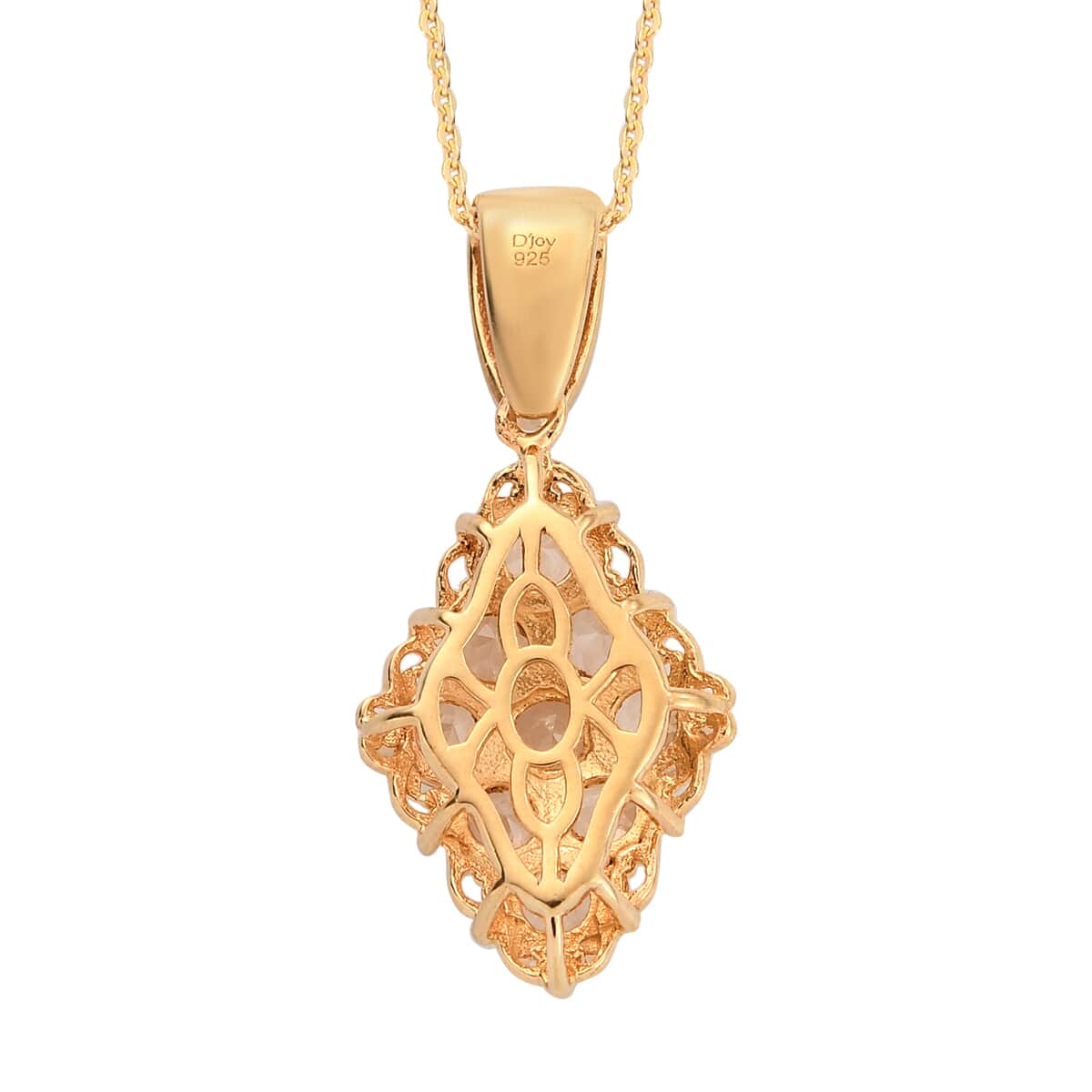 Ceylon Imperial Garnet and Natural White Zircon Elongated Pendant Necklace 20 Inches in Vermeil Yellow Gold Over Sterling Silver 3.00 ctw image number 4