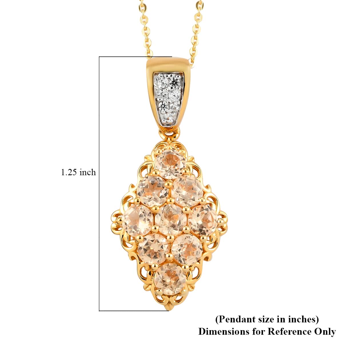 Ceylon Imperial Garnet and Natural White Zircon Elongated Pendant Necklace 20 Inches in Vermeil Yellow Gold Over Sterling Silver 3.00 ctw image number 6