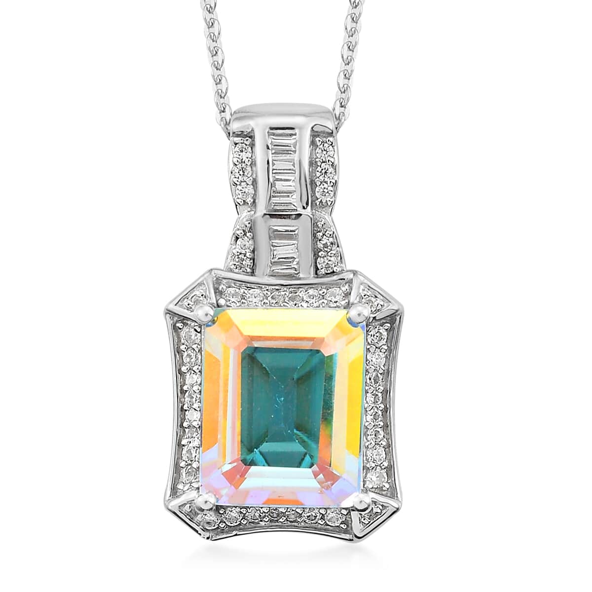 Mercury Mystic Topaz and White Zircon Pendant Necklace 20 Inches in Platinum Over Sterling Silver 5.75 ctw image number 0