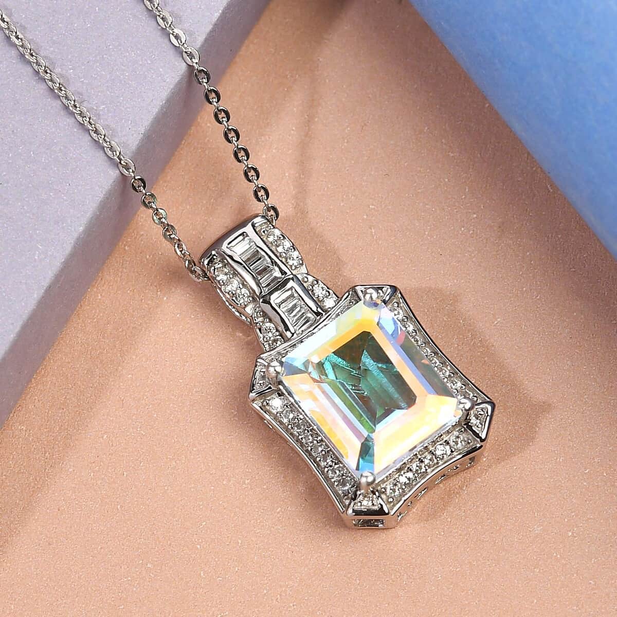 Mercury Mystic Topaz and White Zircon Pendant Necklace 20 Inches in Platinum Over Sterling Silver 5.75 ctw image number 1