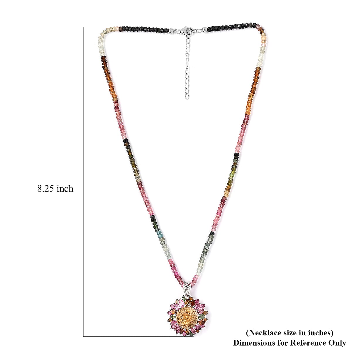 Hanabi Cut Brazilian Citrine and Multi Tourmaline Firework Pendant with Beaded Necklace 20 Inches in Platinum Over Sterling Silver 52.30 ctw image number 4
