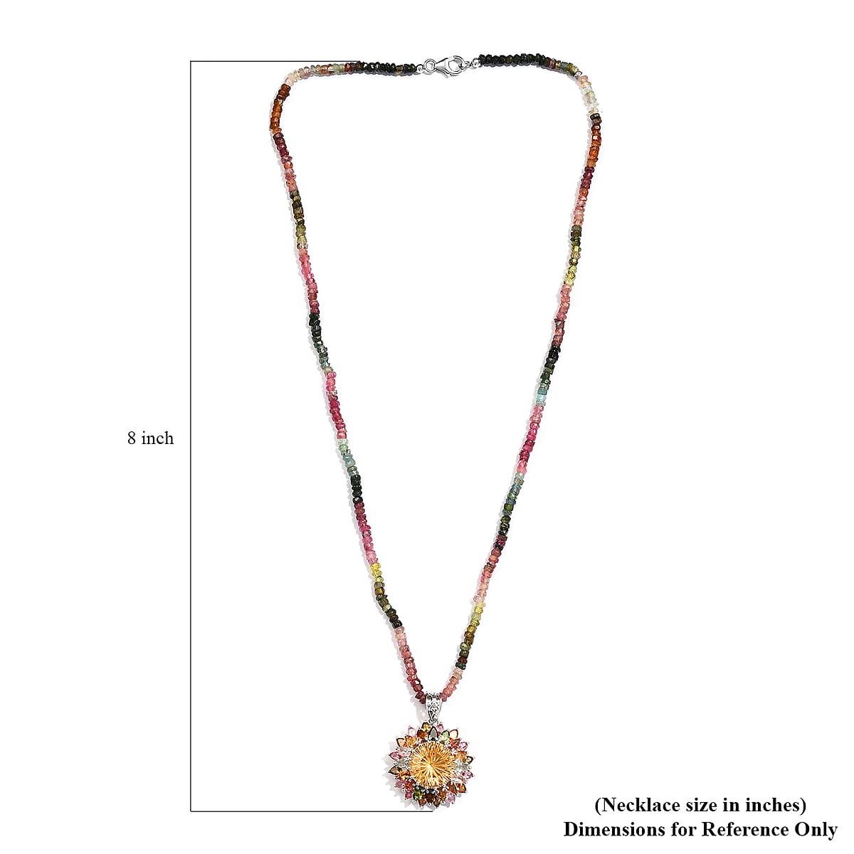 Hanabi Cut Brazilian Citrine and Multi Tourmaline Firework Pendant with Beaded Necklace 20 Inches in Platinum Over Sterling Silver 52.30 ctw image number 5