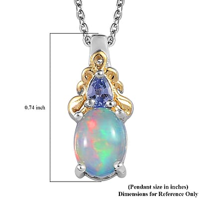 Premium Ethiopian Welo Opal and Tanzanite Pendant Necklace in Vermeil YG and Platinum Over Sterling Silver, Opal Jewelry, 20 Inch Pendant Necklace, Gift For Her 1.00 ctw