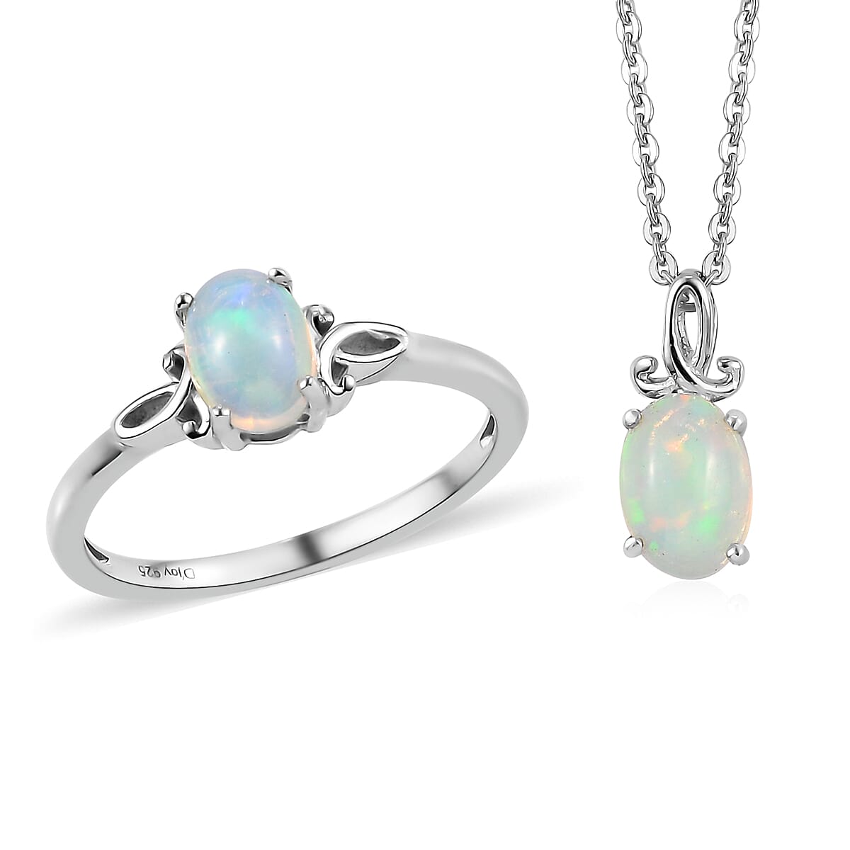 Premium Ethiopian Welo Opal Solitaire Ring (Size 5.0) and Pendant Necklace 20 Inches in Platinum Over Sterling Silver 0.85 ctw