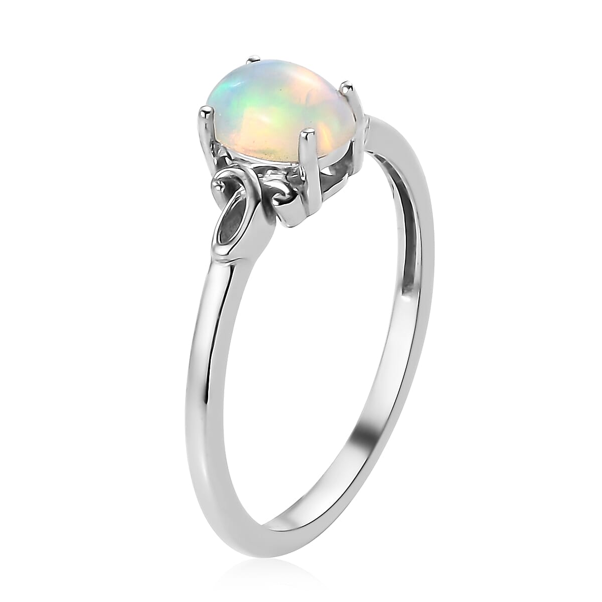 Premium Ethiopian Welo Opal Solitaire Ring (Size 5.0) and Pendant Necklace 20 Inches in Platinum Over Sterling Silver 0.85 ctw