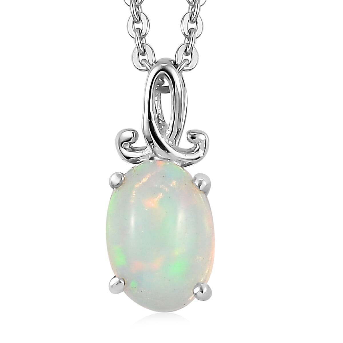 Premium Ethiopian Welo Opal Solitaire Ring (Size 5.0) and Pendant Necklace 20 Inches in Platinum Over Sterling Silver 0.85 ctw