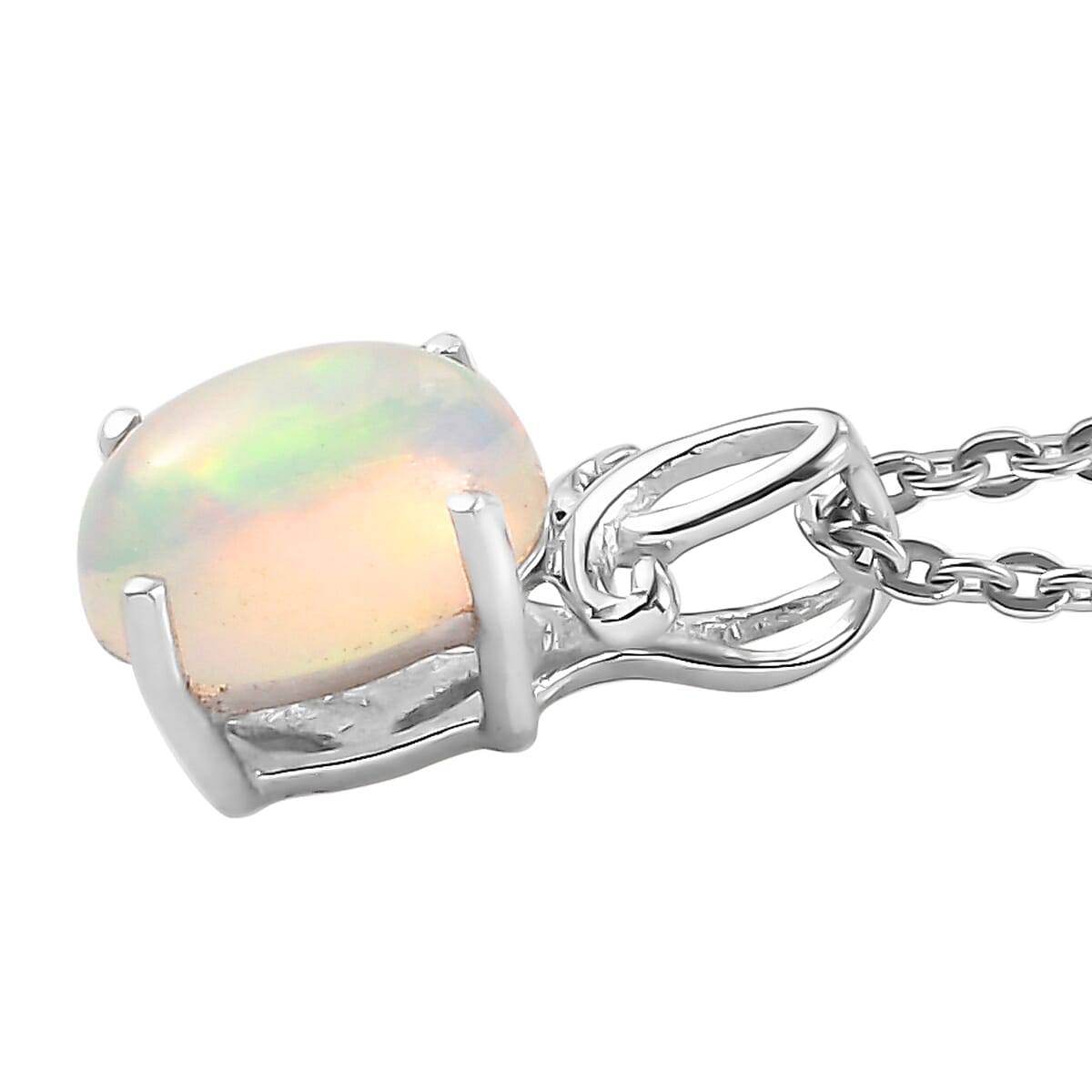 Premium Ethiopian Welo Opal Solitaire Ring (Size 5.0) and Pendant Necklace 20 Inches in Platinum Over Sterling Silver 0.85 ctw