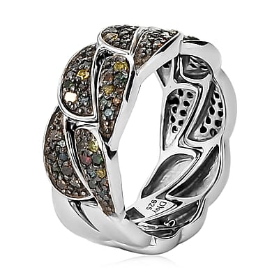 Multi Diamond Set of 2 Stackable Band Ring in Rhodium & Platinum Over Sterling Silver (Size 6.0) 0.50 ctw